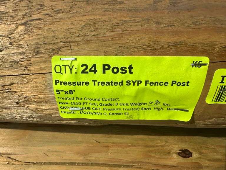 Pressure Treated Southern Yellow Pine Fence Post 5"x8'