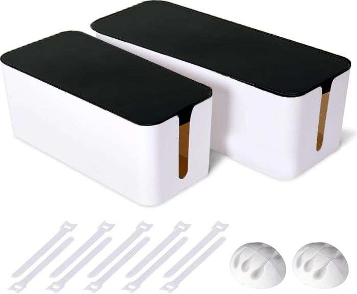 2 Pack Cable Management Box - Large Cable Organizer Box - Cord Organizer Box for TV Wires, Computer,