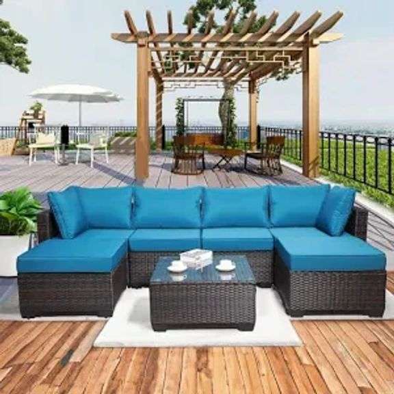 7 Piece Wicker Outdoor Patio Furniture Set - Coffee & Peacock