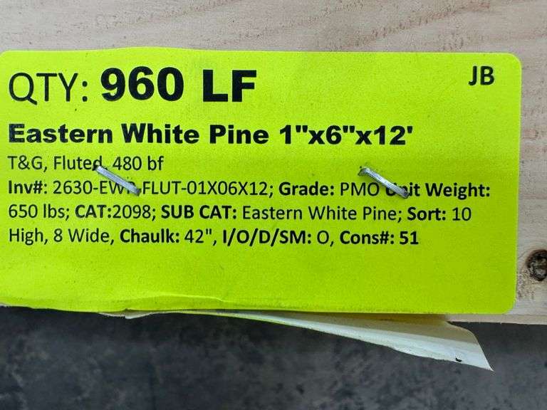 Eastern White Pine T&G 1"x6"x12'