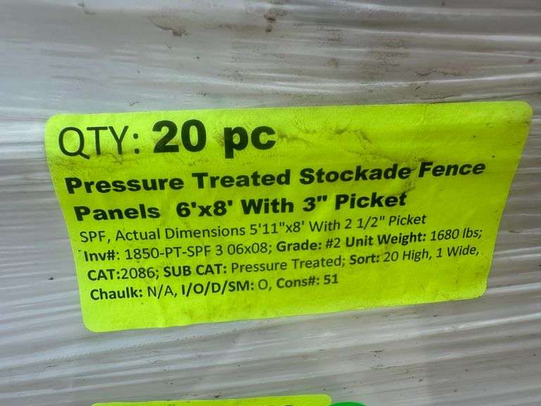 Pressure Treated Stockade Fence Panels 6'x8' With 3" Picket