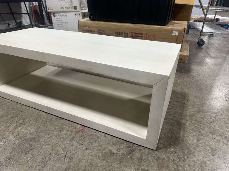 THE URBAN PORT Washed White Coffee Table with Minimalist Open Frame