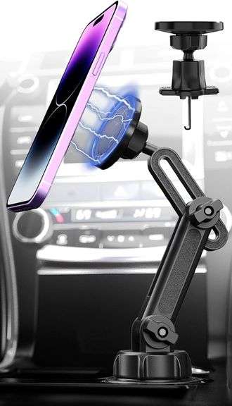 Charchendo Magnetic Car Phone Mount (2 Pack) for Cup Holder Vent Fits MagSafe, Adjustable Cup Holder