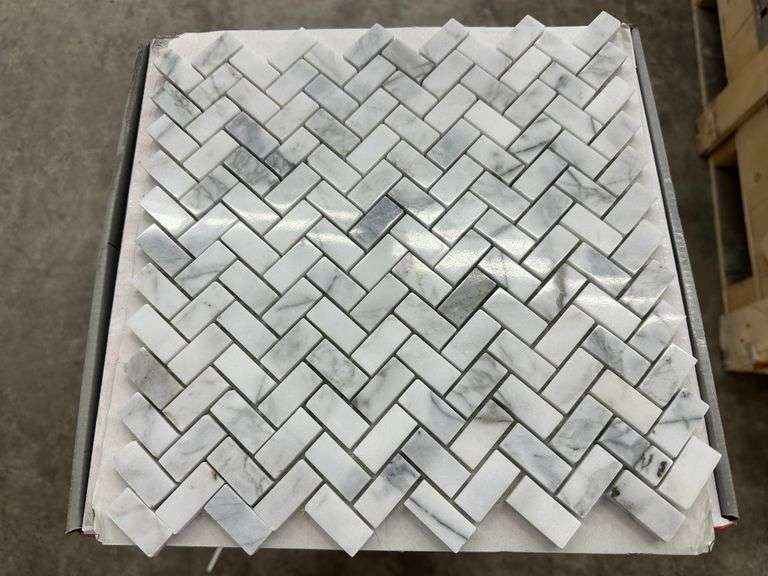 Fog Herringbone Marble Mosaic Tile 11"x12"