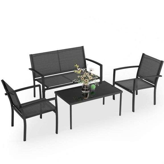 Tozey Black 4-Piece Metal Outdoor Bistro Set Patio