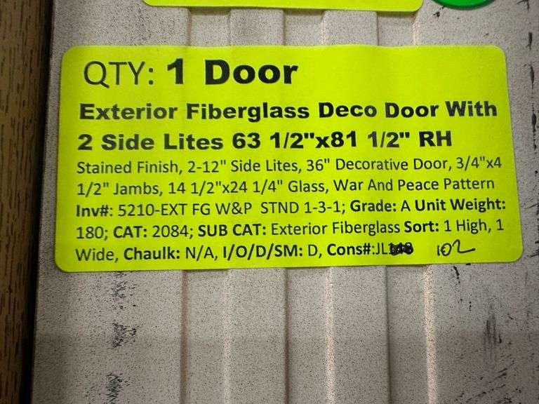 Exterior Fiberglass Deco Door With 2 Side Lites 63 1/2"x81 1/2" RH