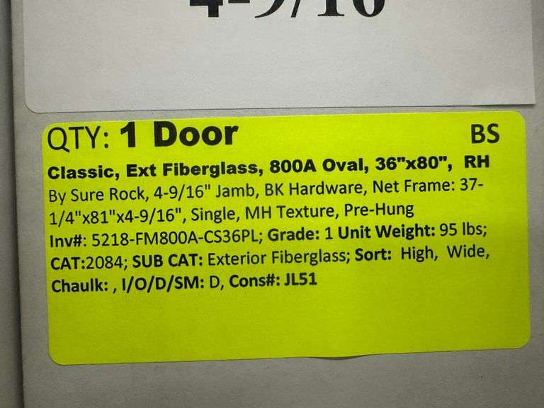 Classic, Ext Fiberglass, 800A Oval, 36"x80" RH