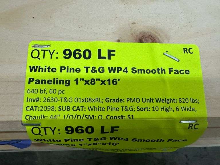 White Pine T&G WP4 Smooth Face Paneling 1"x8"x16'