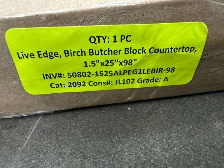 Live Edge, Birch Butcher Block Countertop, 1.5"x25"x98"