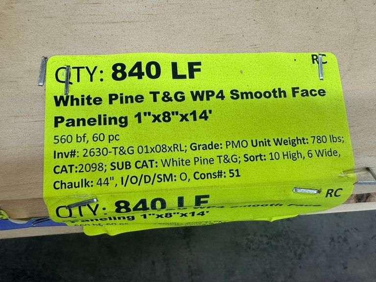 White Pine T&G WP4 Smooth Face Paneling 1"x8"x14'