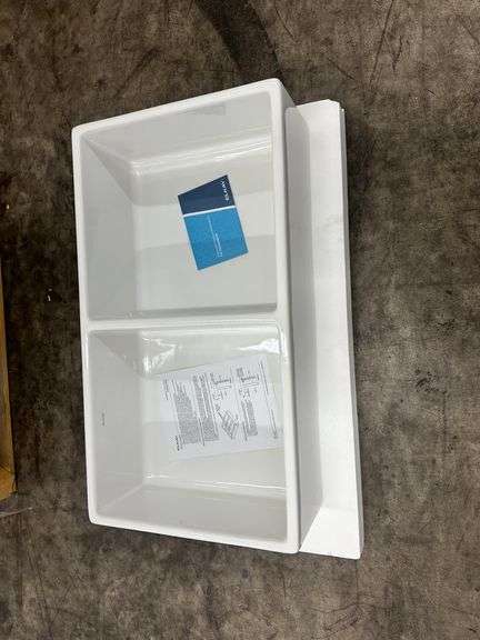 Burnham 33" Farmhouse/Apron-Front Double Bowl White Fireclay Kitchen Sink Only