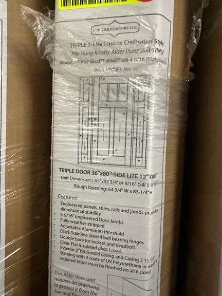 Exterior 3-Lite Square Craftsman Style Knotty Alder Door 1-3-1 RH