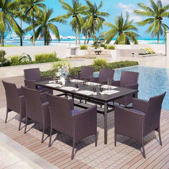 Black 9-Piece Metal Patio Outdoor Dining Set