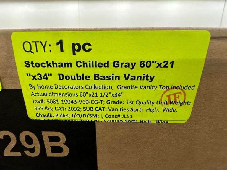 Stockham Chilled Gray 60"x21"x34" Double Basin Vanity