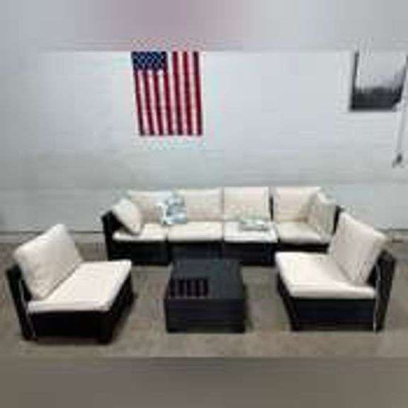 7 Piece Wicker Outdoor Patio Furniture Set - Coffee & Beige