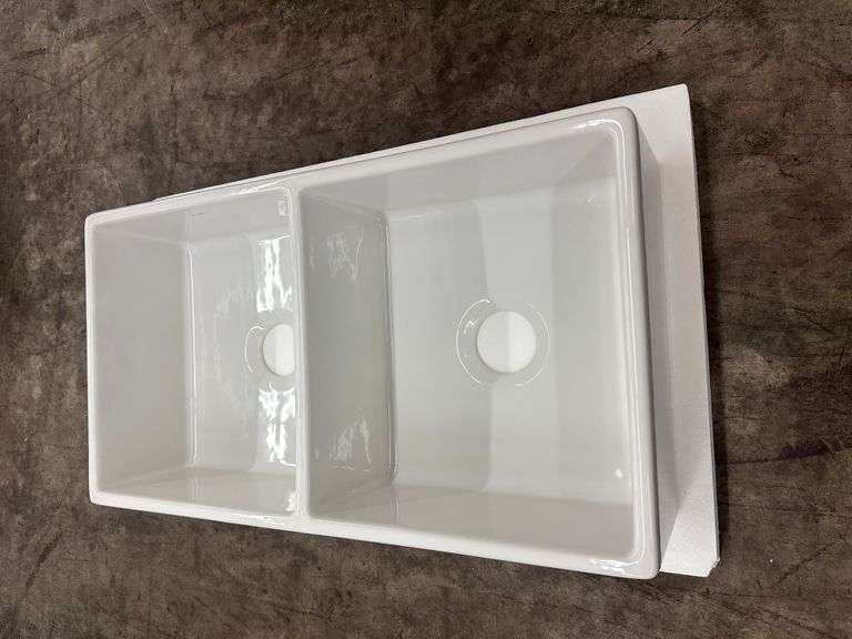 Burnham 33" Farmhouse/Apron-Front Double Bowl White Fireclay Kitchen Sink Only