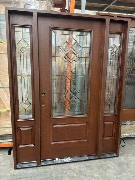 Exterior Fiberglass Deco Door With 2 Side Lites 63 1/2"x81 1/2" RH