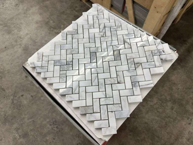 Fog Herringbone Marble Mosaic Tile 11"x12"