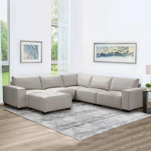 Abbyson Teagan 6-piece Leather Modular Sectional with Ottoman