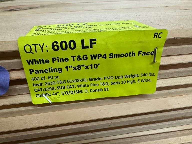 White Pine T&G WP4 Smooth Face Paneling 1"x8"x10'
