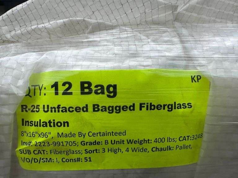 R-25 Unfaced Bagged Fiberglass Insluation