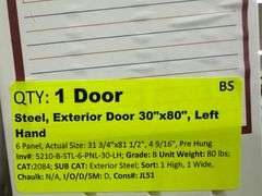 Steel Exterior Door 30"x80" Left Hand