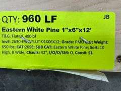 Eastern White Pine T&G 1"x6"x12'
