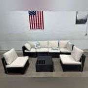 7 Piece Wicker Outdoor Patio Furniture Set - Coffee & Beige