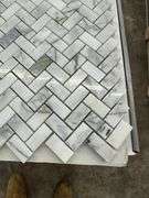 Fog Herringbone Marble Mosaic Tile 11"x12"