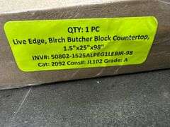 Live Edge, Birch Butcher Block Countertop, 1.5"x25"x98"