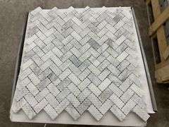 Fog Herringbone Marble Mosaic Tile 11"x12"