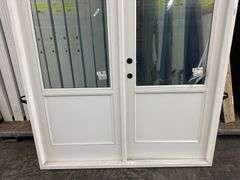 White Exterior 1/2 Glass Double Patio Door 72"x80"