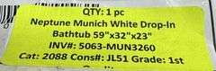 Neptune Munich White Drop-In Bathtub 59"x32"x23"