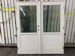 White Exterior 1/2 Glass Double Patio Door 72"x80"