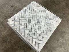 Fog Herringbone Marble Mosaic Tile 11"x12"