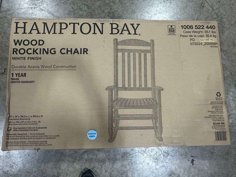 Hampton Bay Patio White Wood Outdoor Rocking Chair - Lambrecht Auction ...
