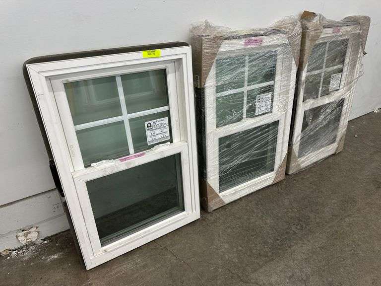 3 White Vinyl 4 Lite Double Hung Windows 21 1/2"x31 3/4"