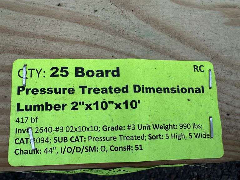 Pressure Treated Dimensional Lumber 2"x10"x10'