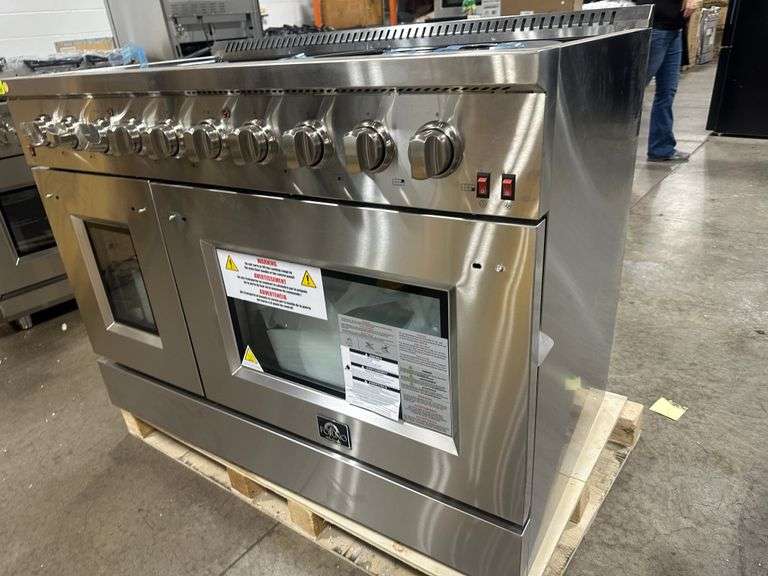 Forno 48 in. 6.58 cu. ft. Capacity Professional Freestanding Double Oven Gas Range with 8 Italian Bu