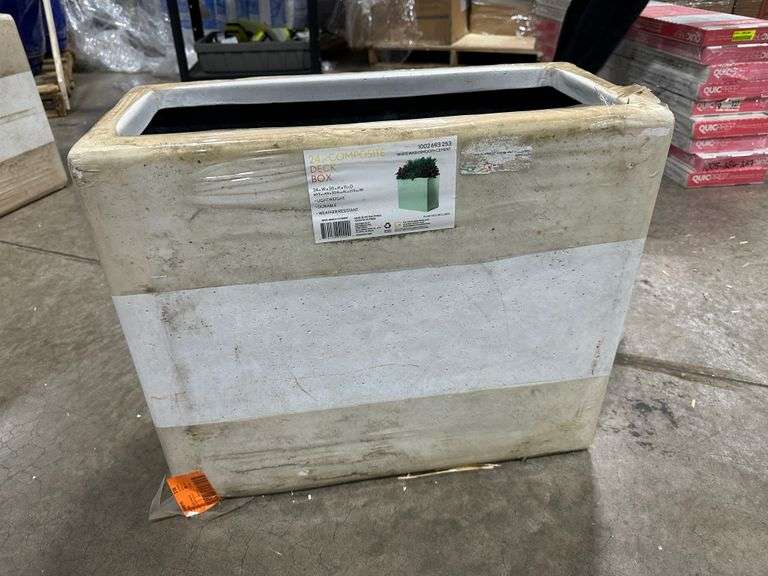 Composite White Wash Deck Box Decorative Pot - Lambrecht Auction, Inc.