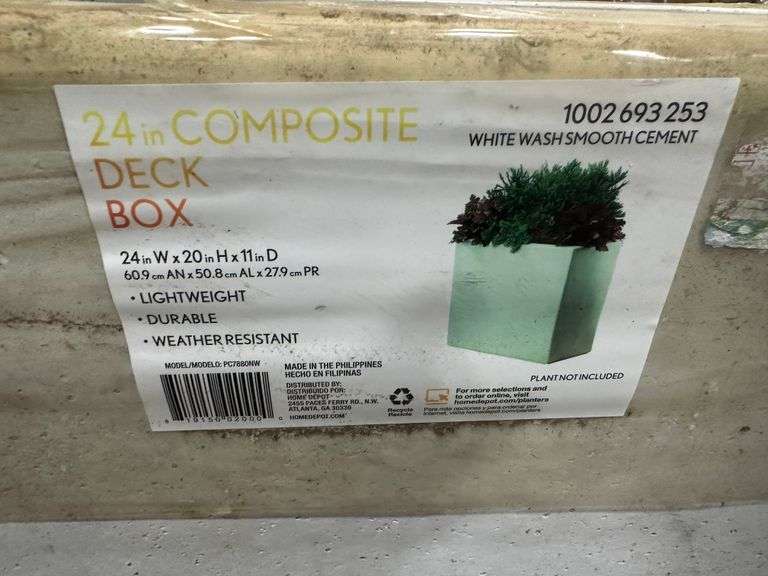 Composite White Wash Deck Box Decorative Pot - Lambrecht Auction, Inc.