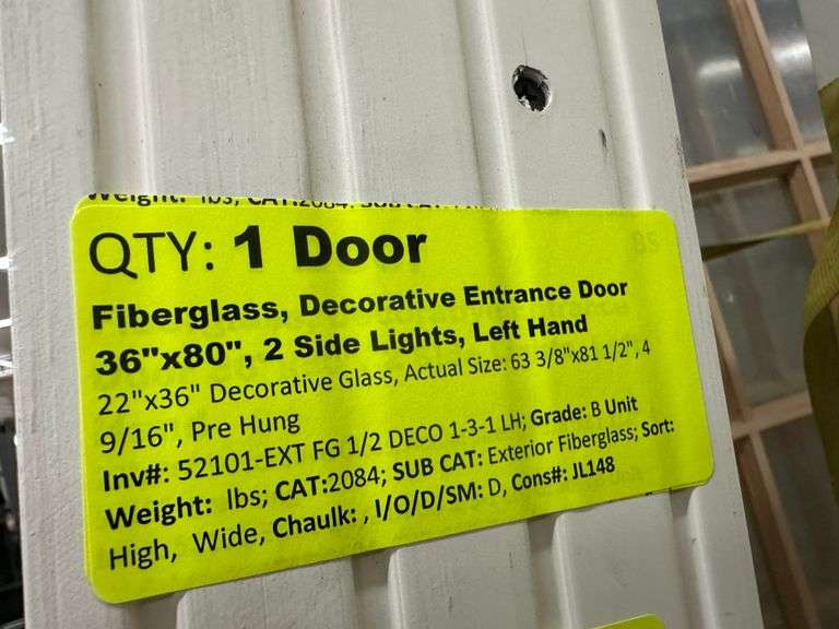 Fiberglass Decorative Entrance Door 36"x80", 2 Side Lites, Left Hand