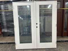 White Exterior Full Glass Double Patio Door 72"x80"