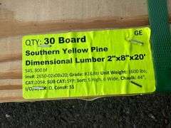 Southern Yellow Pine Dimensional Lumber 2"x8"x20'