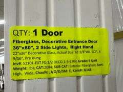 Fiberglass Decorative Entrance Door 36"x80", 2 Side Lites, Right Hand