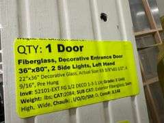 Fiberglass Decorative Entrance Door 36"x80", 2 Side Lites, Left Hand