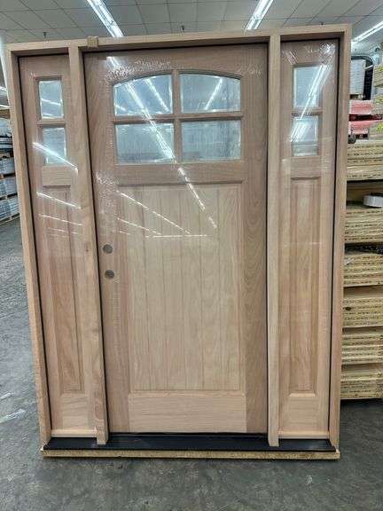 Exterior 4-Lite Arch Craftsman Style Mahogany Door 1-3-1 RH