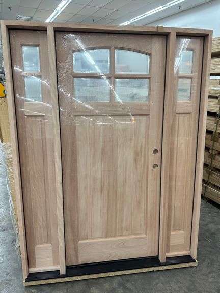 Exterior 4-Lite Arch Craftsman Style Mahogany Door 1-3-1 LH