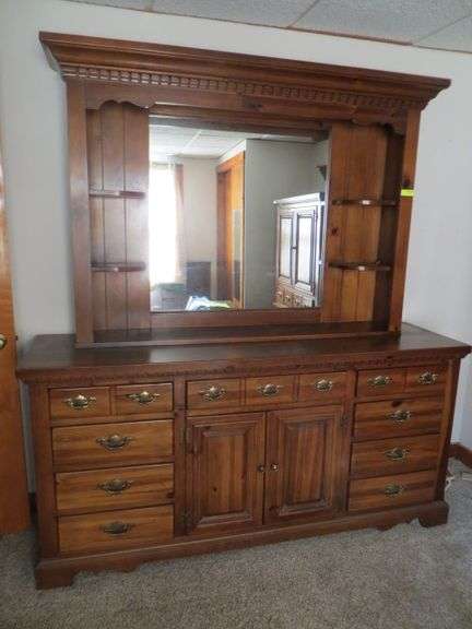 Heavy Pine Dresser w/ Mirrored Hutch Top