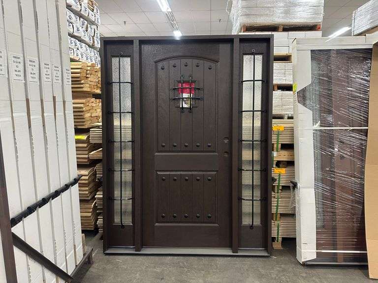 Dark Walnut Exterior Fiberglass 1-3-1 200W Speak Easy with 2 Matching Sidelites Door LH